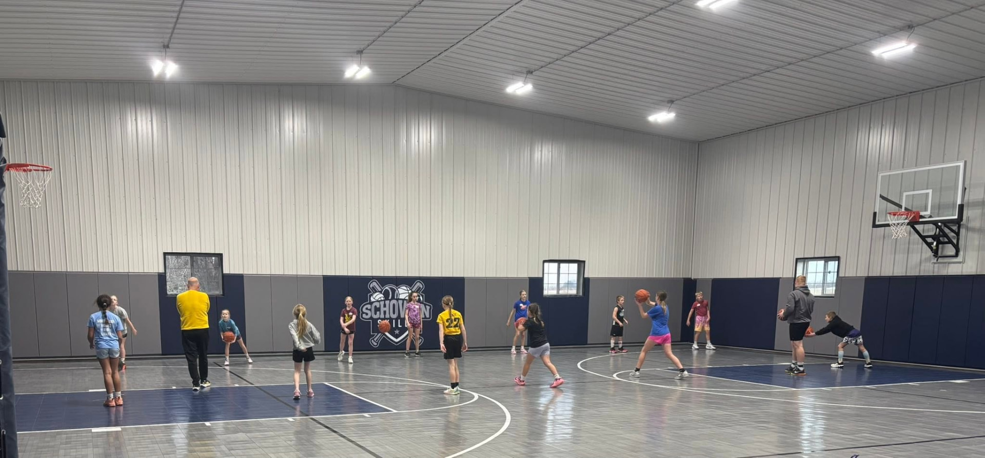 Basketball training inside the Schowen Skills gym